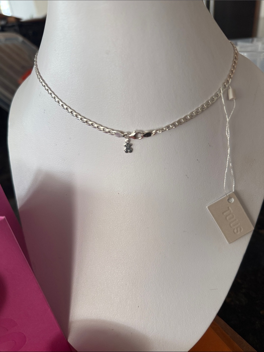 Tous Silver-Tone Chain Necklace with Tiny Bear Charm